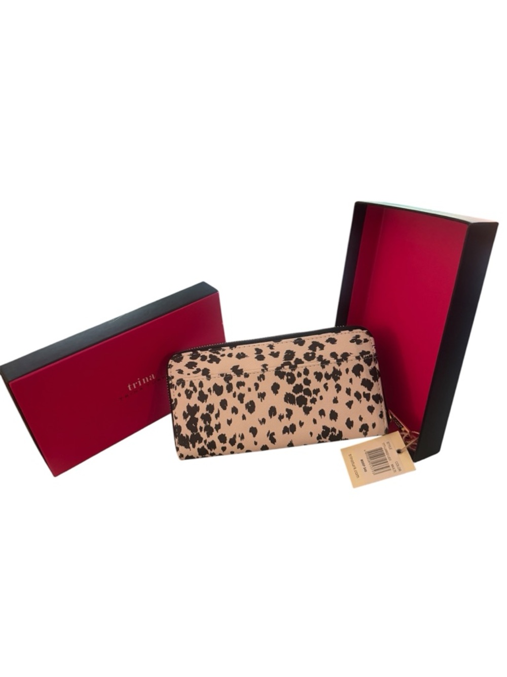 Trina Turk Leopard Print Large Zip Around Wallet - Black & Cream - Picture 2 of 6